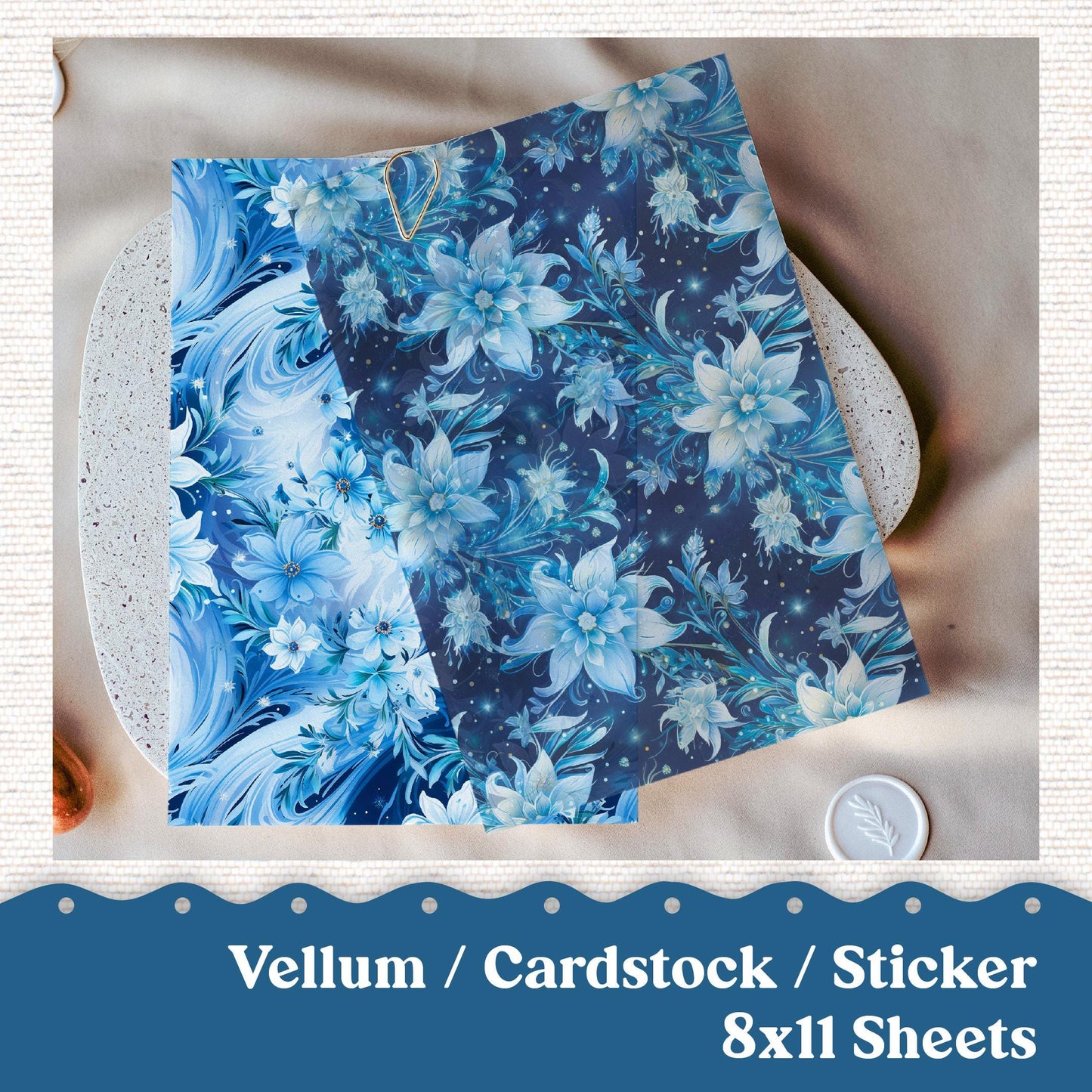 Vellum or Cardstock Dashboard Tip-in for Planners or Junk Journaling - 110V - Snow Flurries