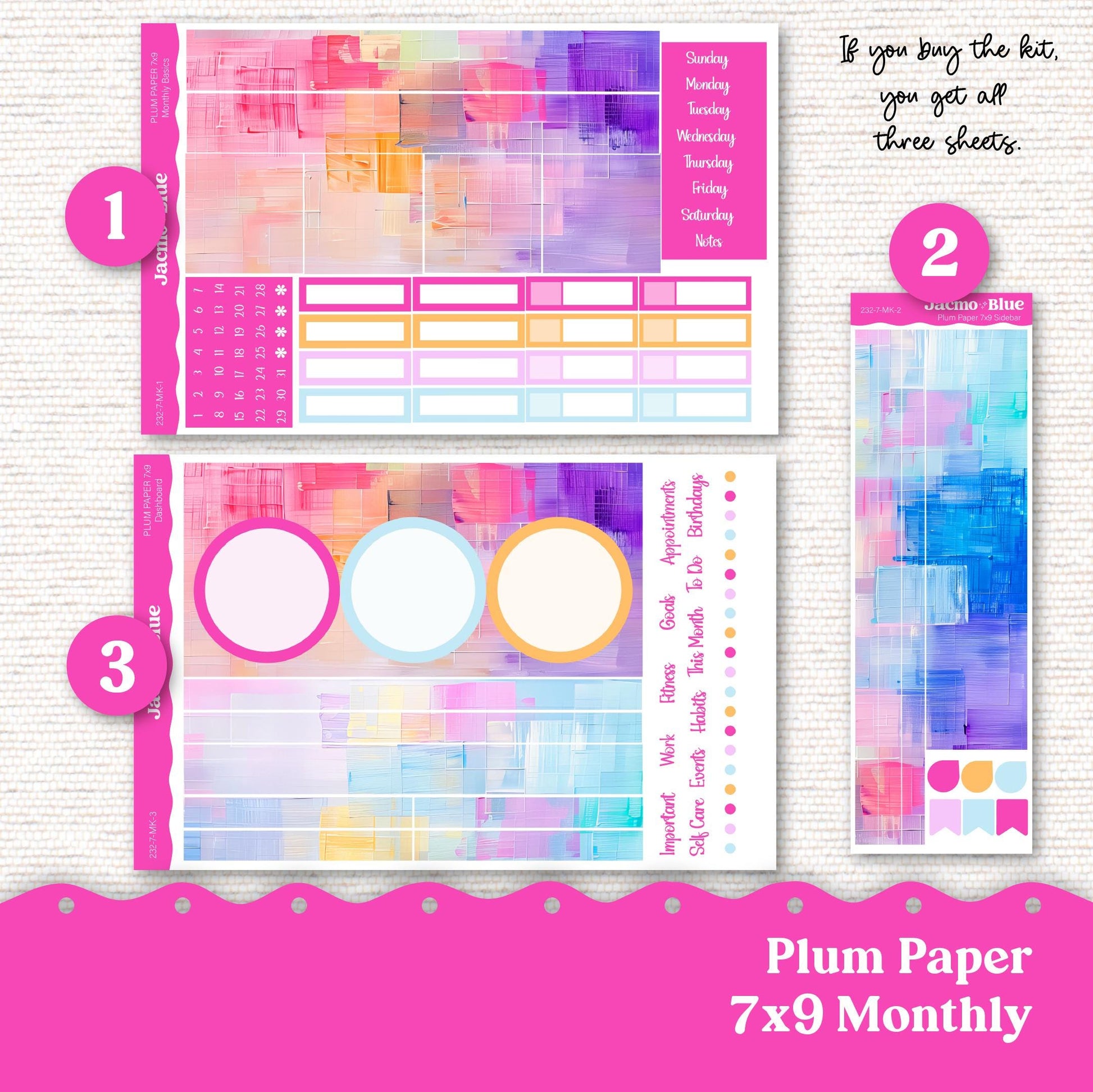 Plum Paper Monthly Sticker Kit for 8x11 7x9 A5 Planners - Kit 233 Planner Stickers Abstract Gradient