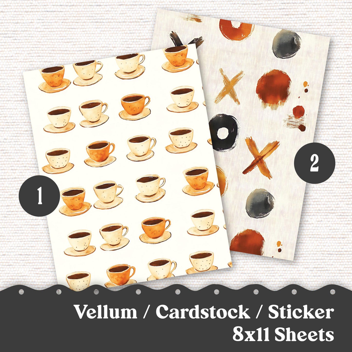 Vellum or Cardstock Dashboard Tip-in for Planners or Junk Journaling - Kit 111V - Coffee