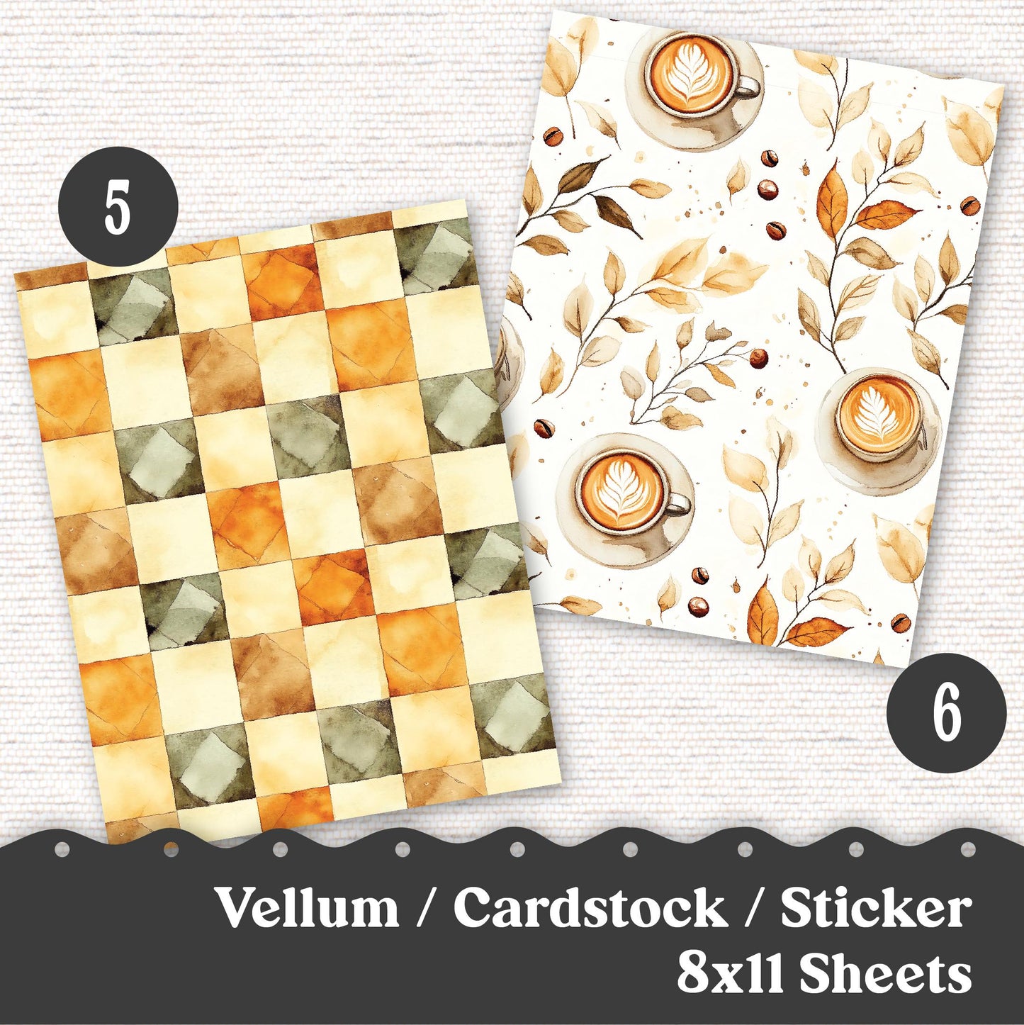 Vellum or Cardstock Dashboard Tip-in for Planners or Junk Journaling - Kit 111V - Coffee