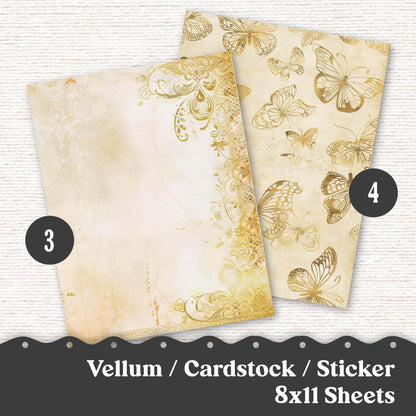 Vellum or Cardstock Dashboard Tip-in for Planners or Junk Journaling - Kit 112V- Vintage Gold