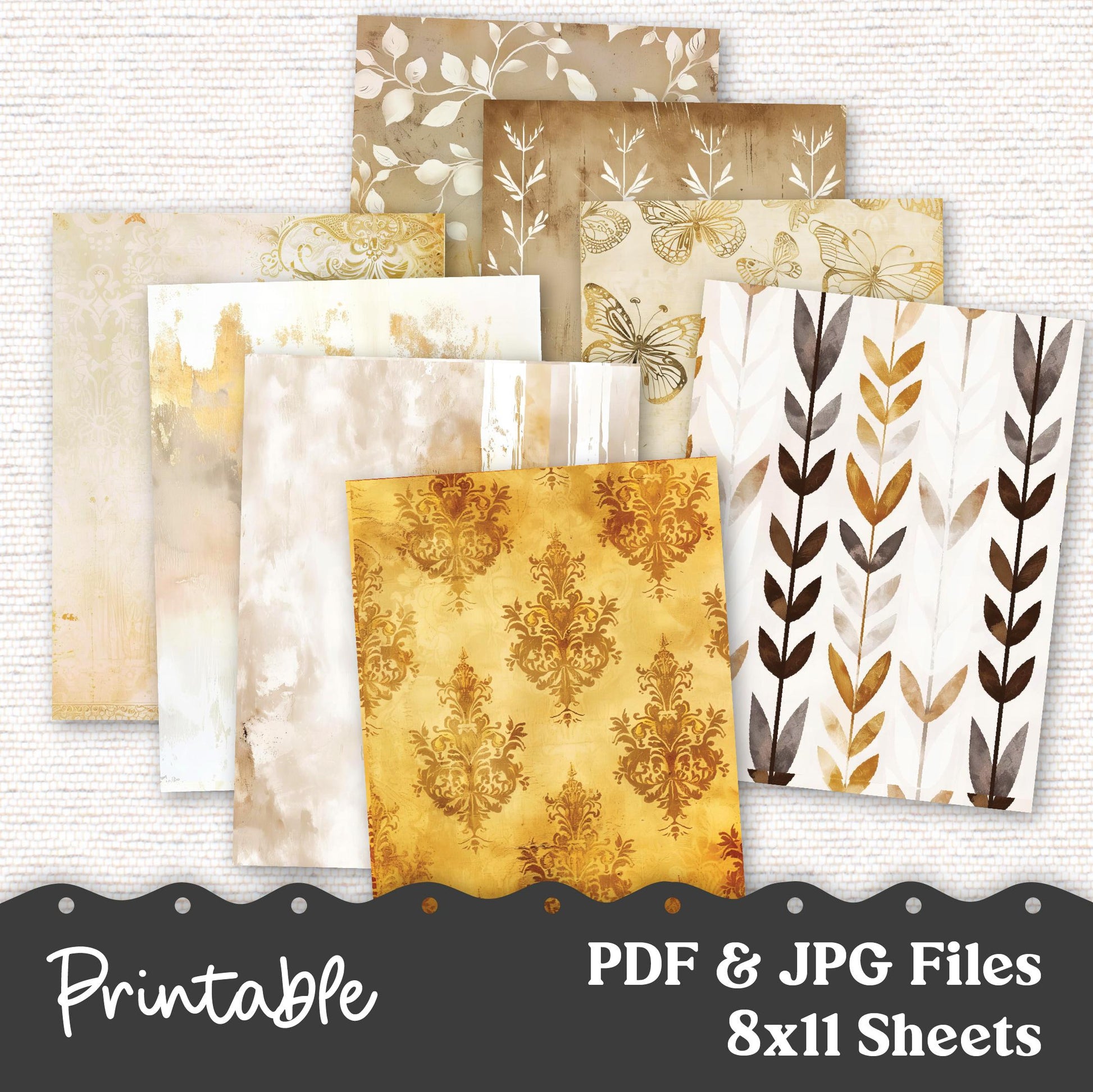 Beige and Gold Printable Dashboard for Planner, Junk Journaling, Crafting PDF JPG 111VP - Vellum - Shabby Chic Junk Journaling