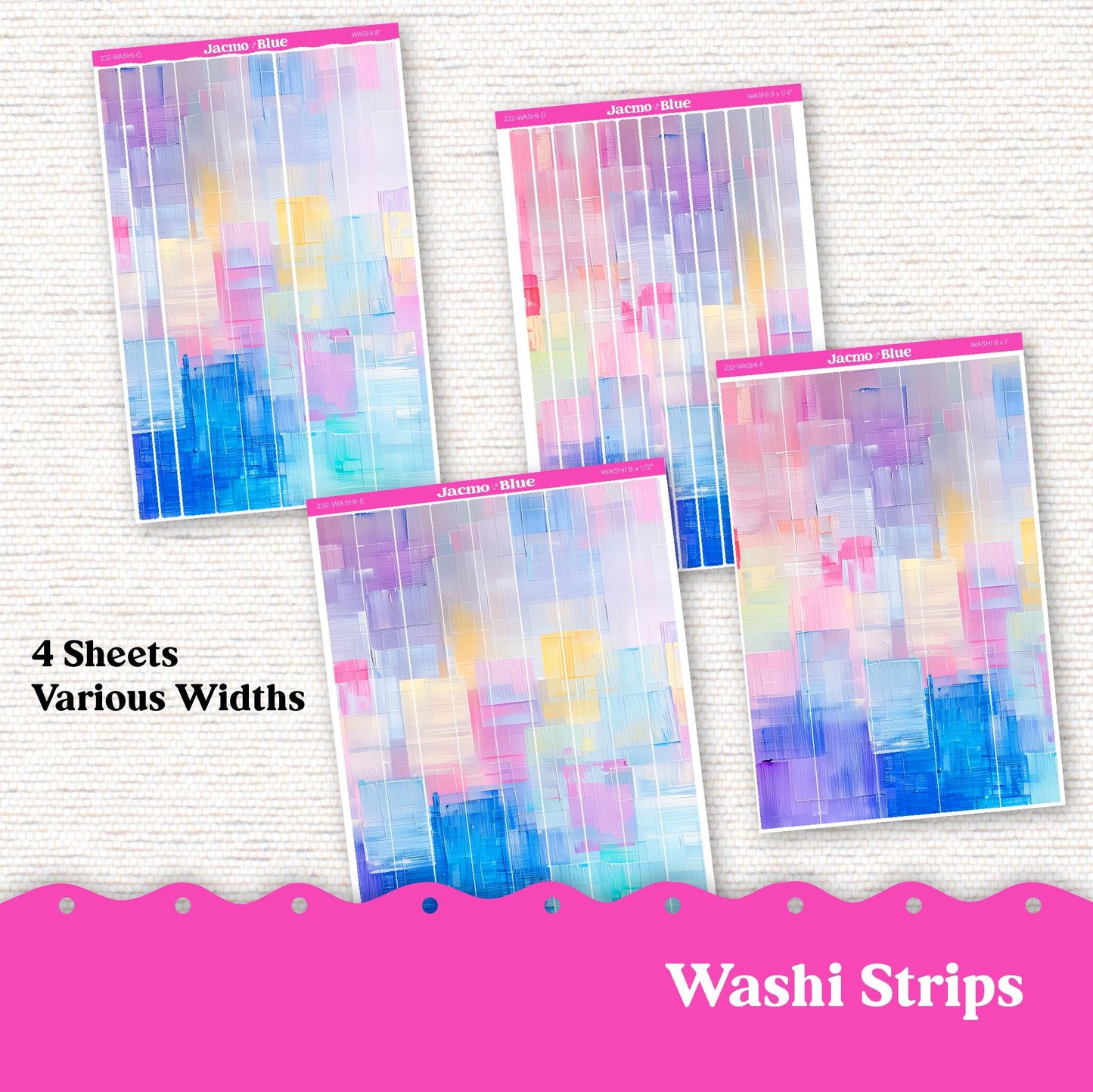 Washi Strips Stickers - 8 Inches Long - Kit 228 - Periwinkle Abstract