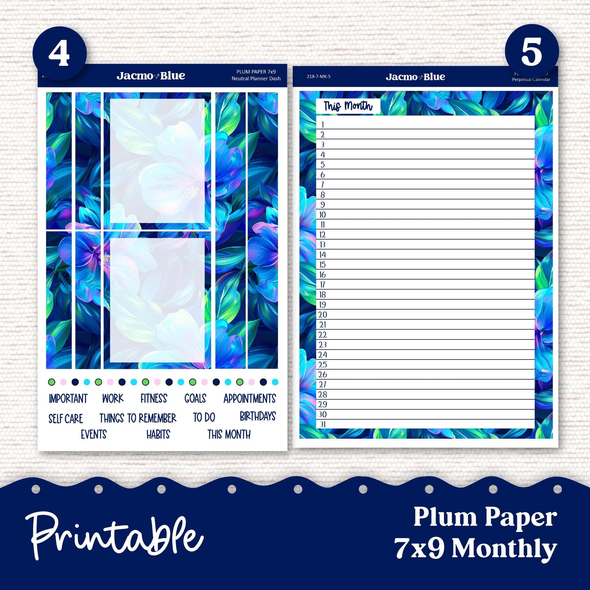 PRINTABLE Plum Paper Planner Monthly Stickers Spring 8x11 7x9 A5 Print and Cut - Kit 218 Extrovert Includes Bill Due Auto Pay and Months