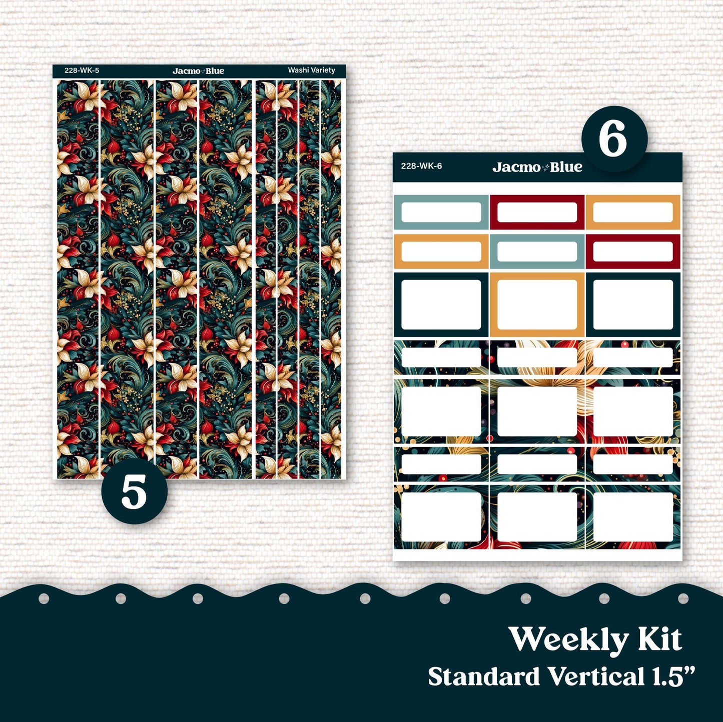 December Swirls Weekly Planner Sticker Kit Vertical Planner Stickers Kit 228 - Standard Vertical 1.5" Columns A5 B6