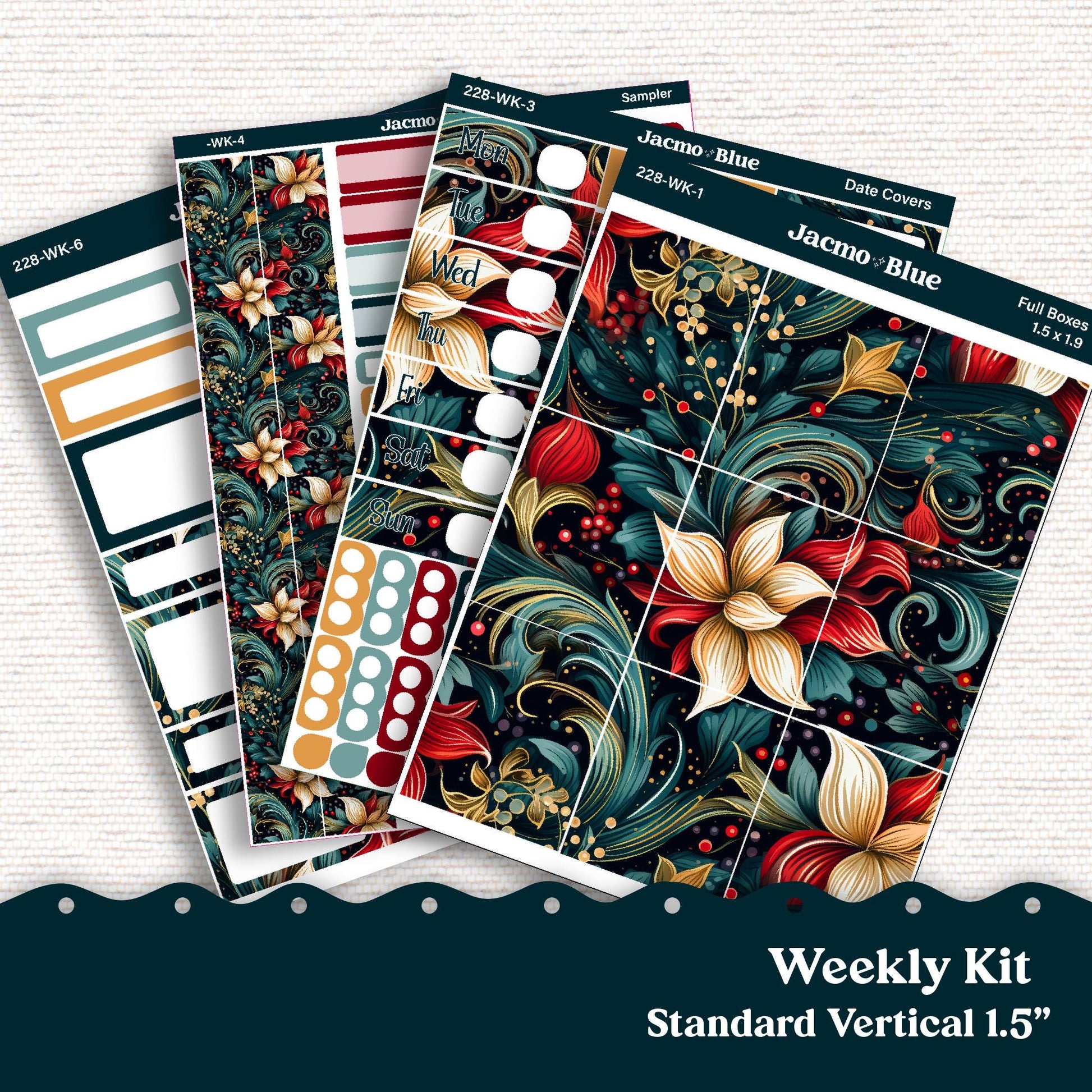 December Swirls Weekly Planner Sticker Kit Vertical Planner Stickers Kit 228 - Standard Vertical 1.5" Columns A5 B6