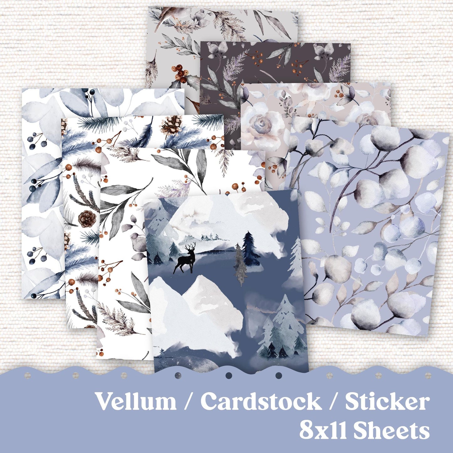 Vellum or Cardstock Dashboard Tip-in for Planners or Junk Journaling - Kit 114V - Winter Visions