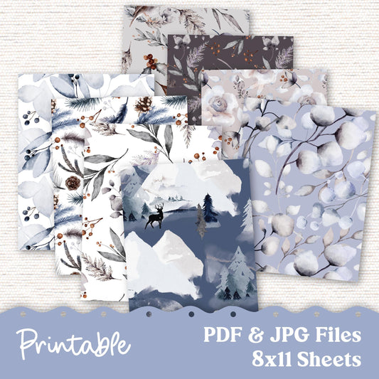 Wintery Printable Dashboard for Planner, Junk Journaling, Crafting PDF JPG Digital Download 114VP - Vellum