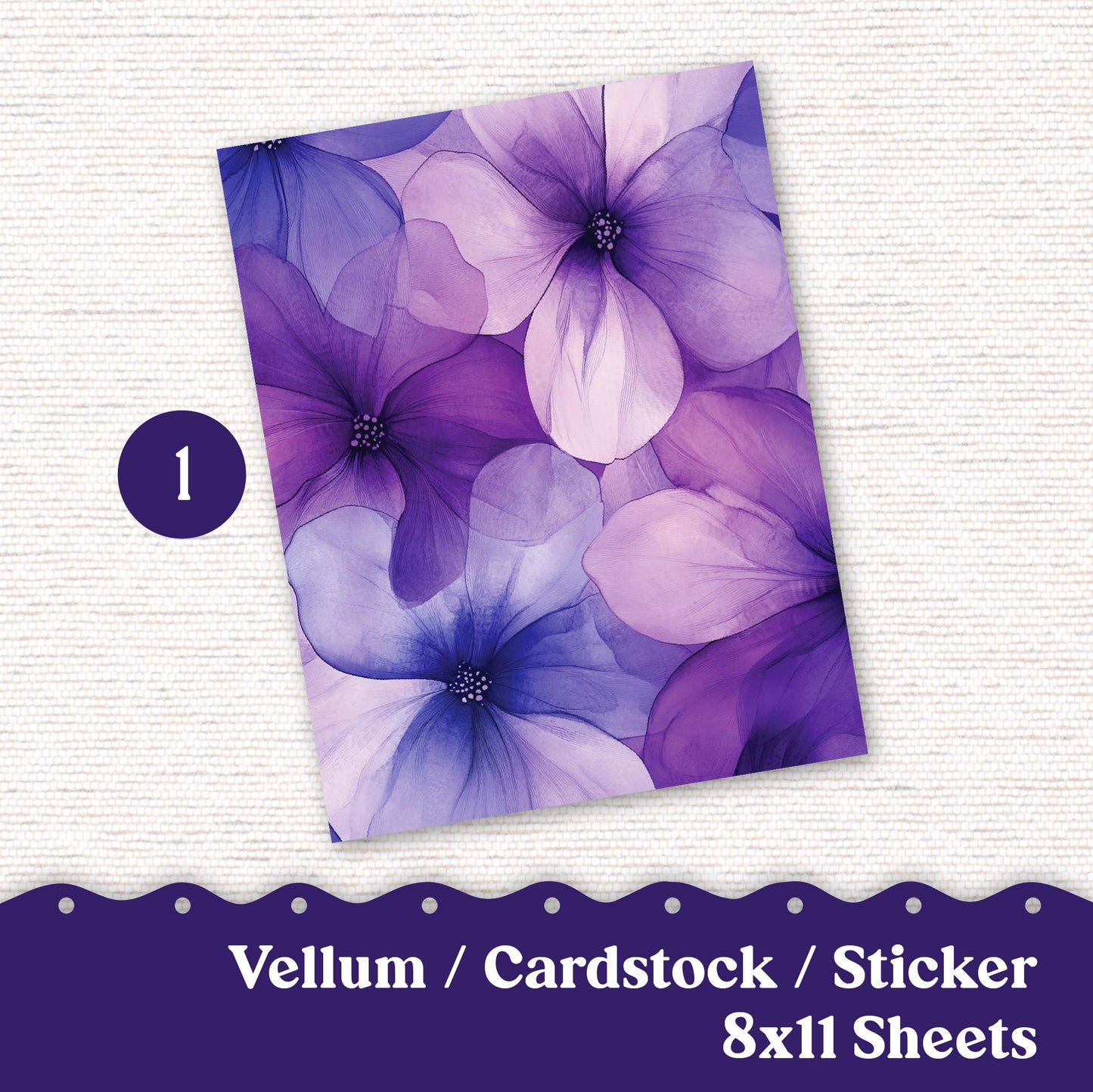 Purple Vellum or Cardstock Dashboard Tip-in for Planners or Junk Journaling - 116V - Violet Variety