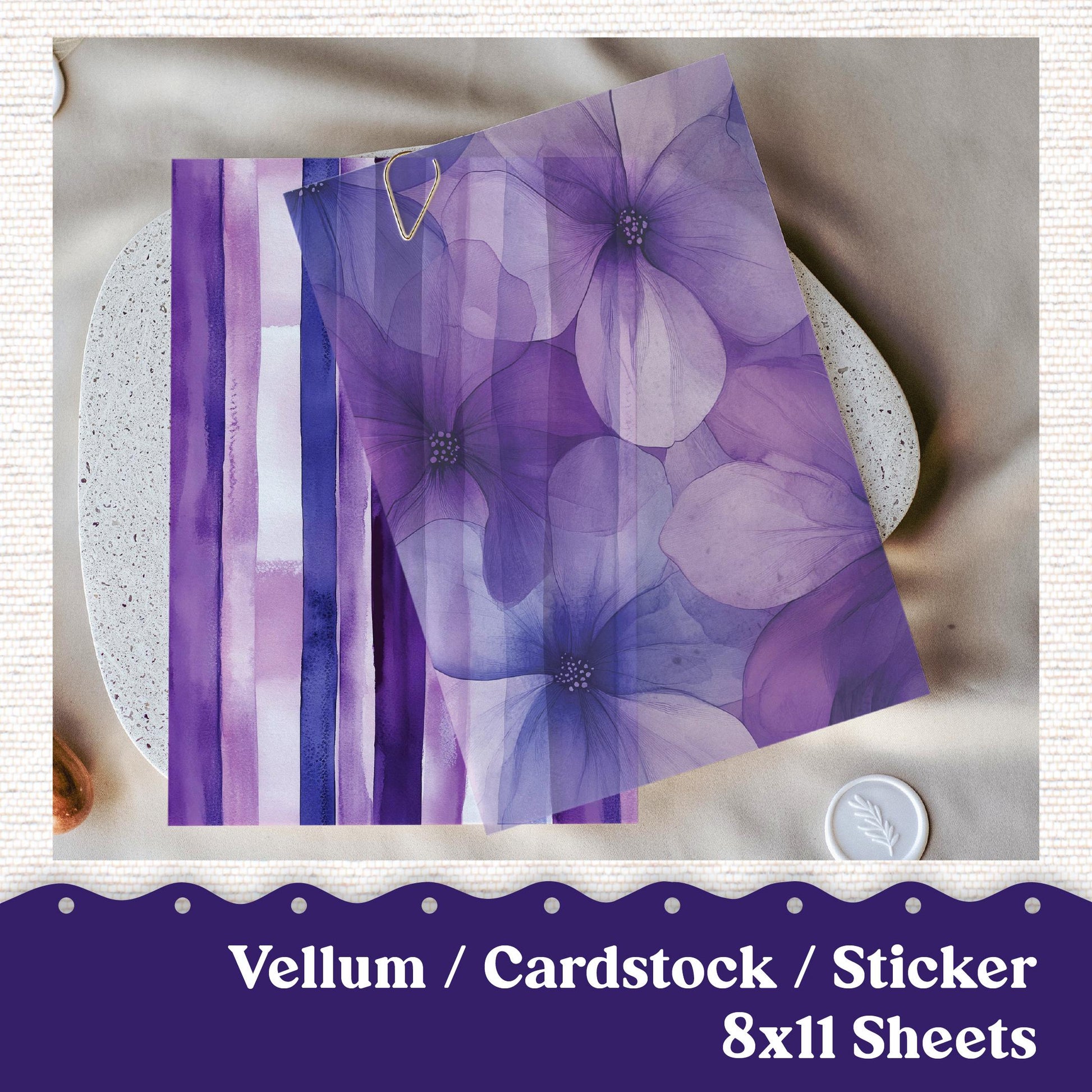 Purple Vellum or Cardstock Dashboard Tip-in for Planners or Junk Journaling - 116V - Violet Variety