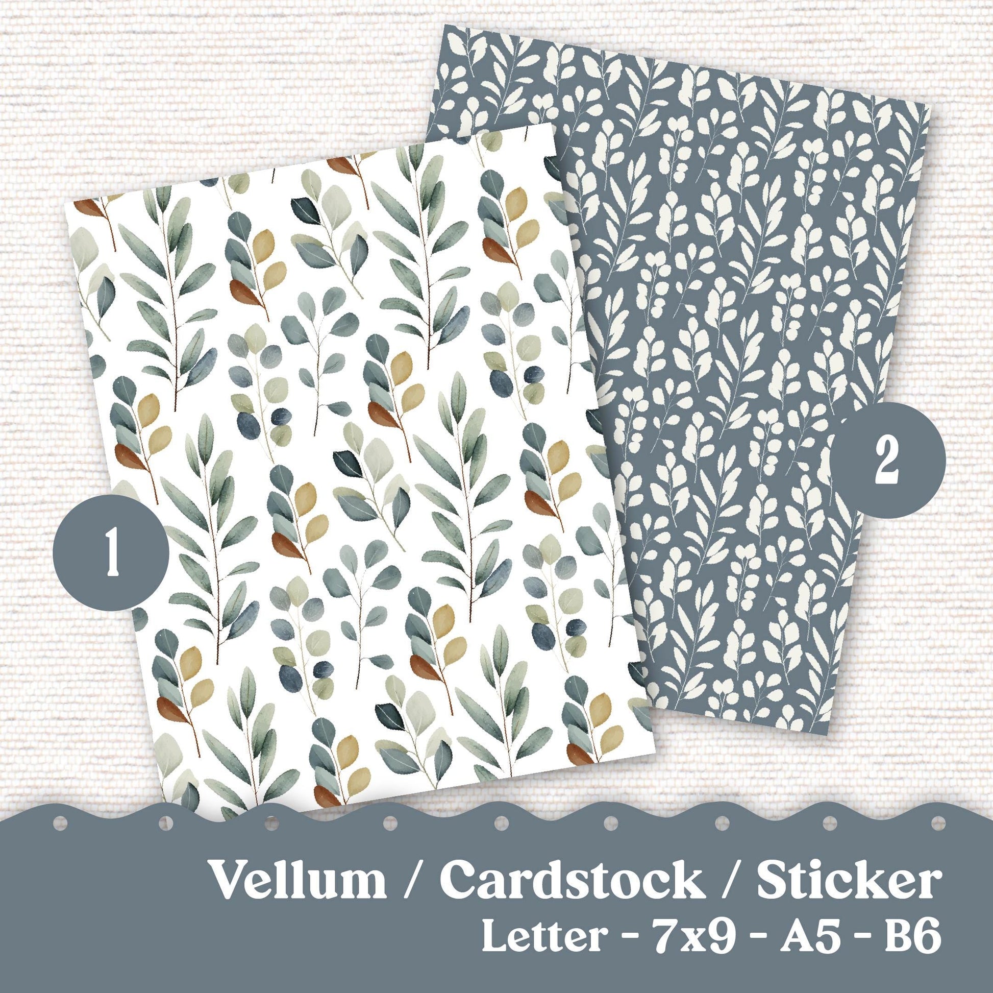 Vellum or Cardstock Dashboard Tip-in for Planners or Junk Journaling - Kit 117V - Sage and Dusty Blue - Letter A5 7x9 B6