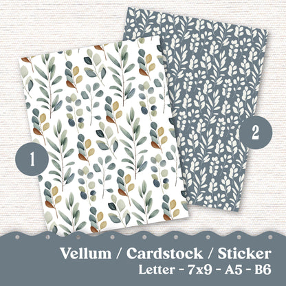 Vellum or Cardstock Dashboard Tip-in for Planners or Junk Journaling - Kit 117V - Sage and Dusty Blue - Letter A5 7x9 B6