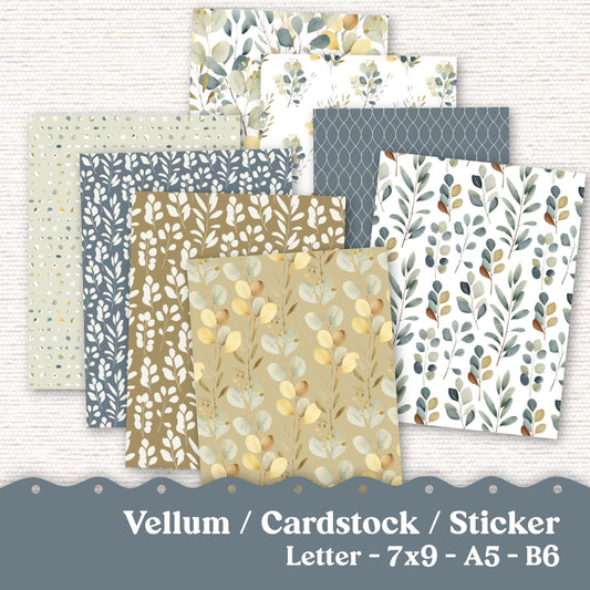 Vellum or Cardstock Dashboard Tip-in for Planners or Junk Journaling - Kit 117V - Sage and Dusty Blue - Letter A5 7x9 B6