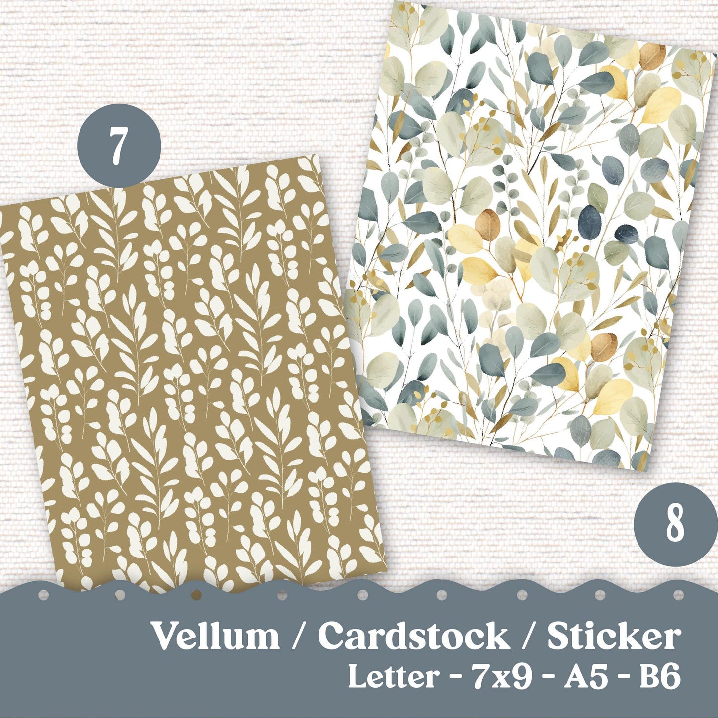 Vellum or Cardstock Dashboard Tip-in for Planners or Junk Journaling - Kit 117V - Sage and Dusty Blue - Letter A5 7x9 B6