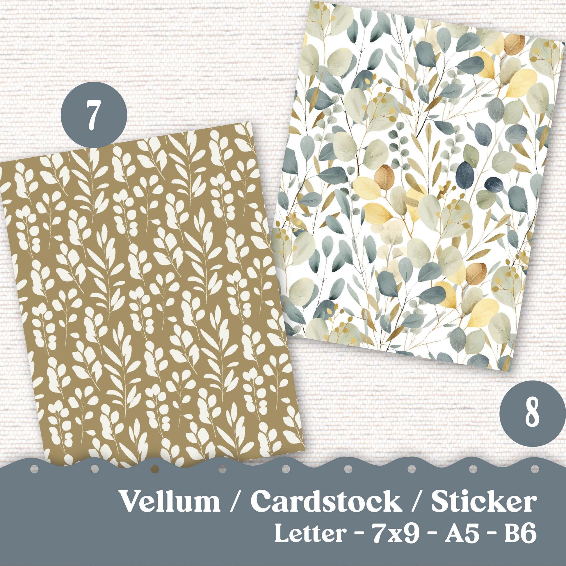 Vellum or Cardstock Dashboard Tip-in for Planners or Junk Journaling - Kit 117V - Sage and Dusty Blue - Letter A5 7x9 B6