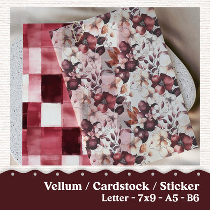 Vellum or Cardstock Dashboard Tip-in for Planners or Junk Journaling - Kit 118V - Warm Burgandy - Letter A5 7x9 B6