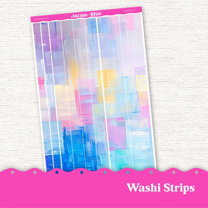 Washi Strips Stickers - 8 Inches Long - Kit 228 - Periwinkle Abstract