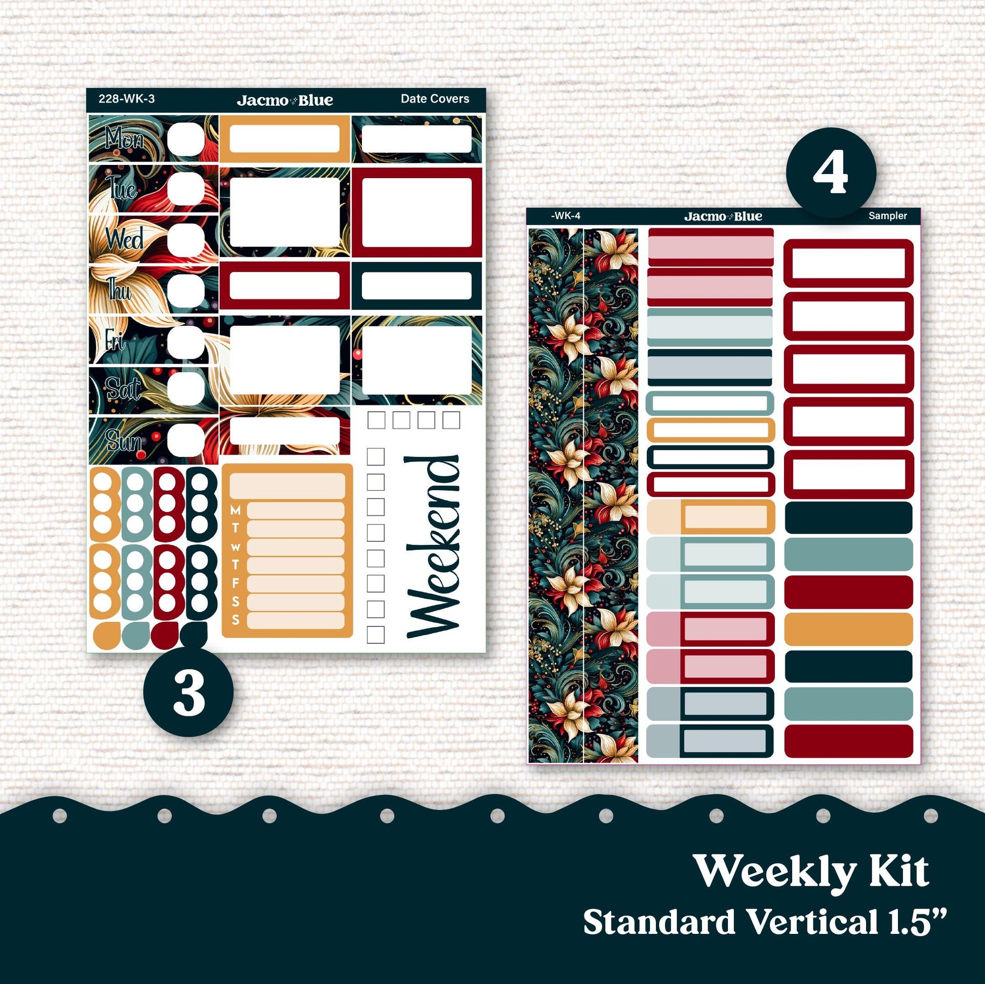 December Swirls Weekly Planner Sticker Kit Vertical Planner Stickers Kit 228 - Standard Vertical 1.5" Columns A5 B6