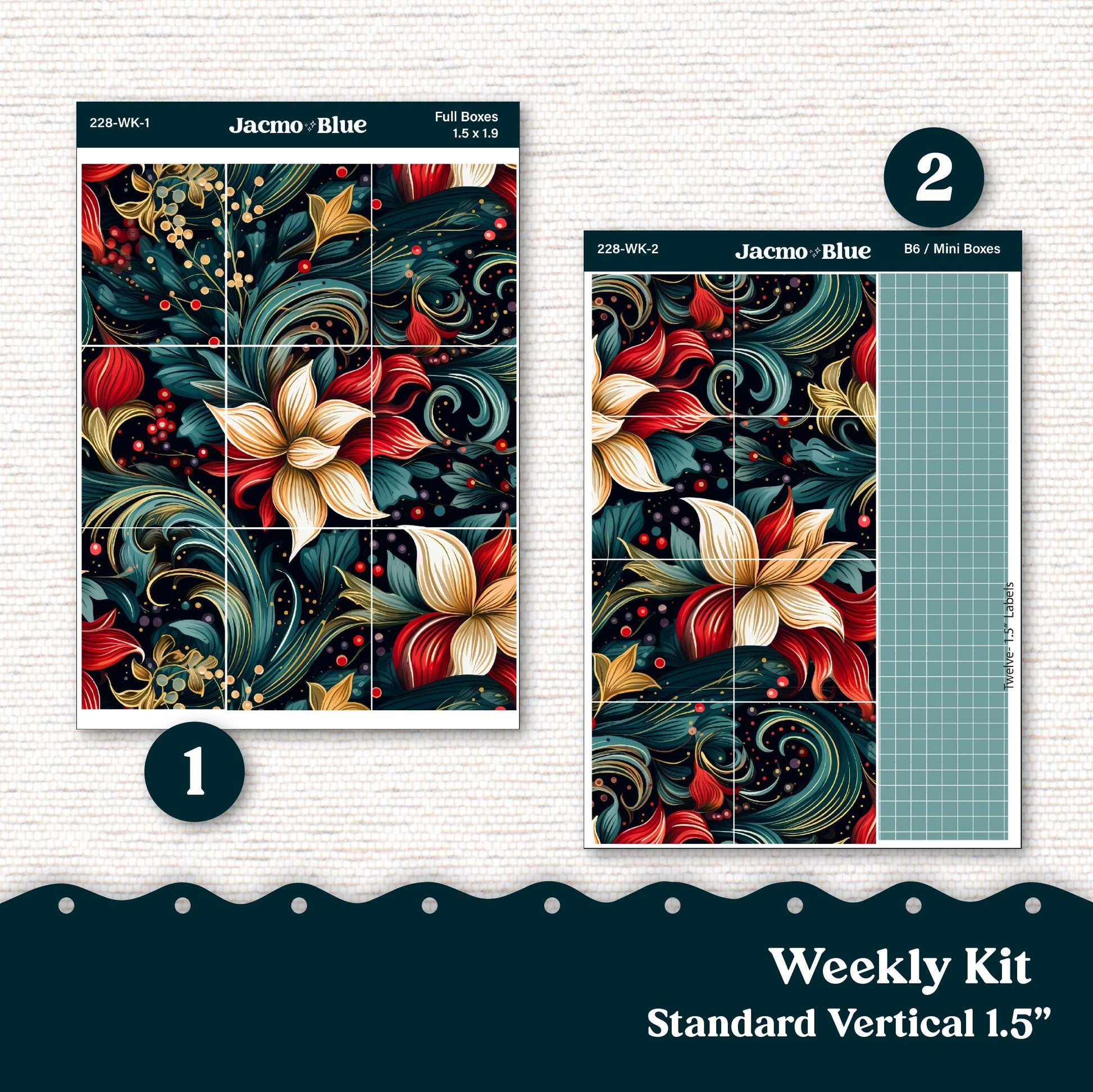 December Swirls Weekly Planner Sticker Kit Vertical Planner Stickers Kit 228 - Standard Vertical 1.5" Columns A5 B6