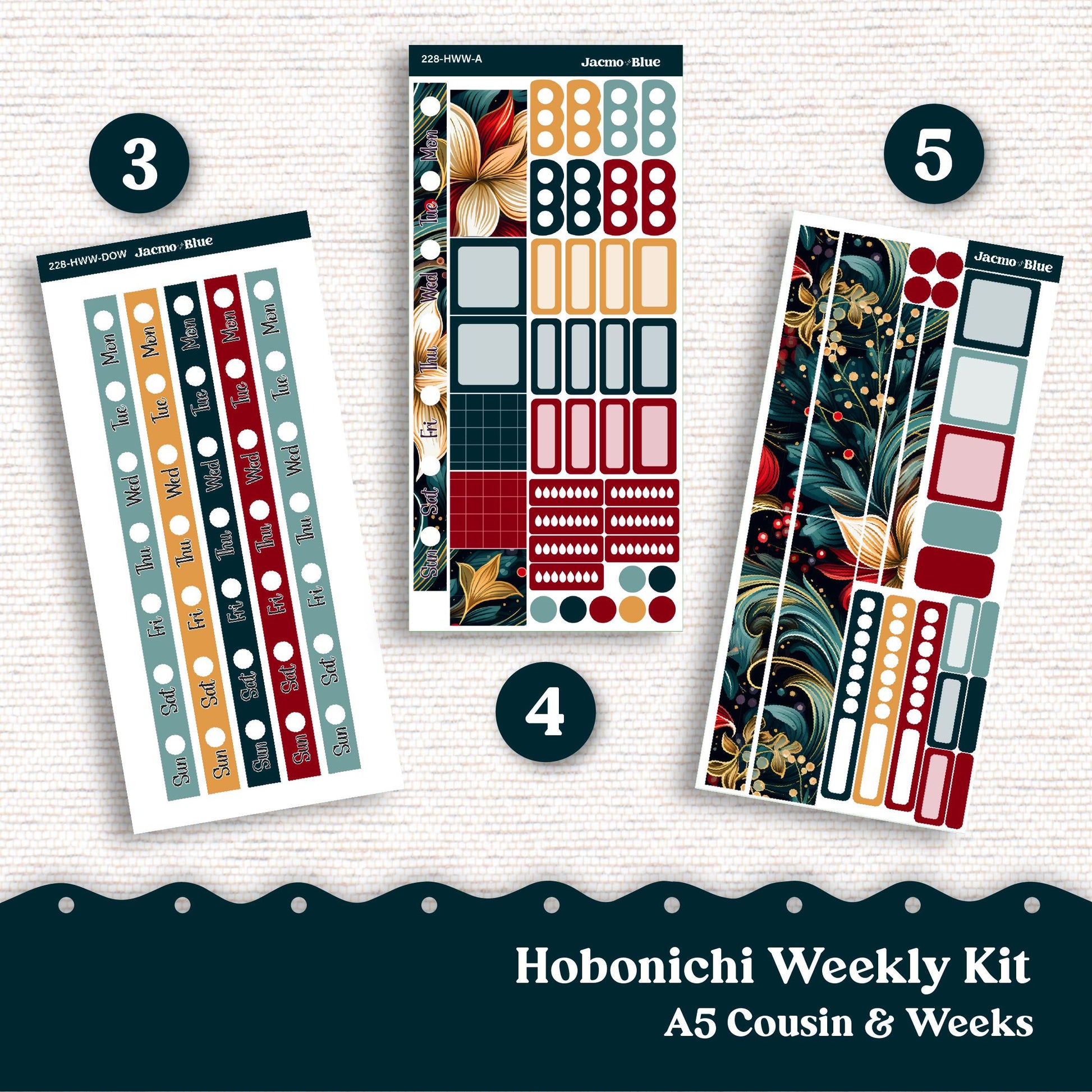 December Swirls Hobonichi Cousin & Weeks Weekly Planner Sticker Kit 228 - Holiday Christmas