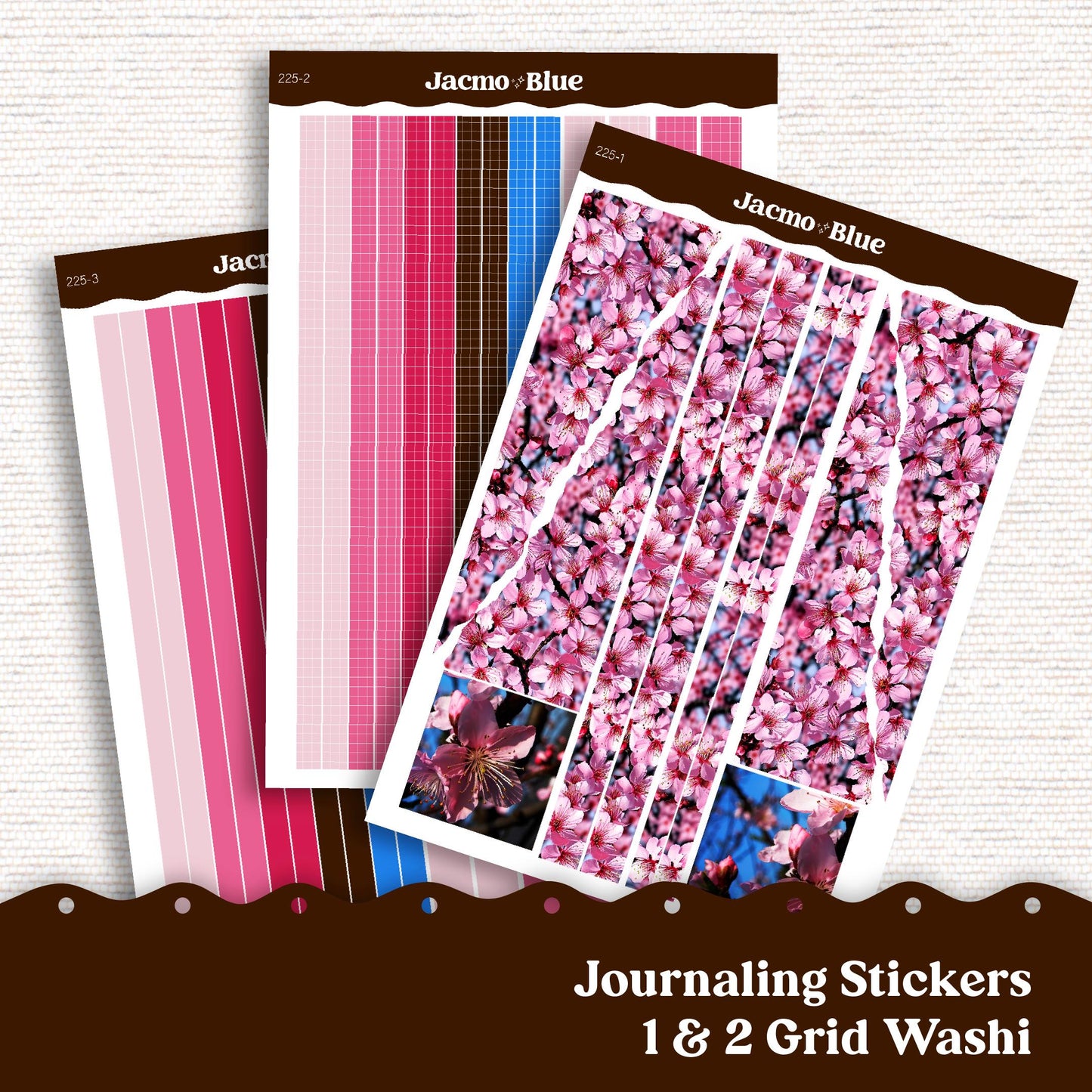 Thin Washi & Minimal Basics for Journaling 3.9mm Washi Notebook Planners Sticker Kit - Cherry Blossoms 225 Spring Pink