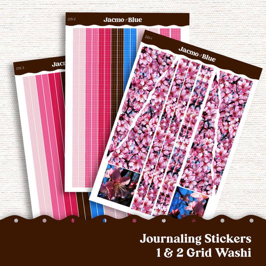 Thin Washi & Minimal Basics for Journaling 3.9mm Washi Notebook Planners Sticker Kit - Cherry Blossoms 225 Spring Pink