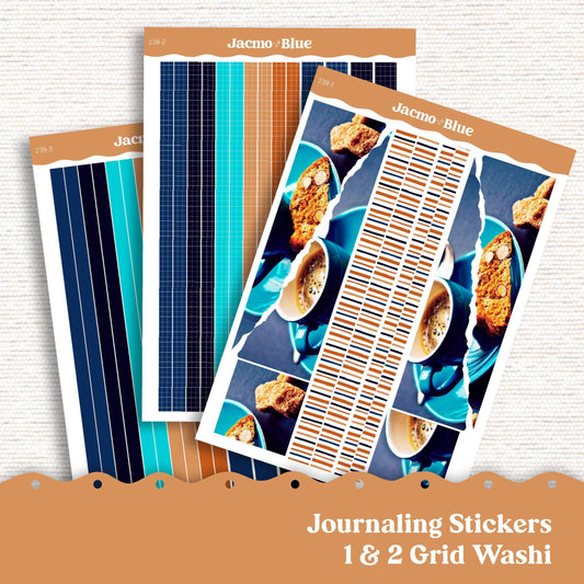 Thin Washi & Minimal Basics for Journaling 3.9mm Washi Notebook Planners Sticker Kit - Blue Coffee 239