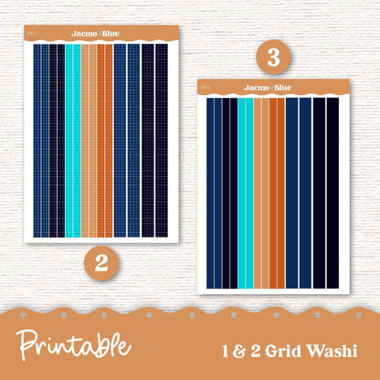 Printable Thin Washi & Minimal Basics for Journaling 3.9mm Washi Planners Sticker Kit Cricut Studio PNG Cut Files - Blue Coffee 239P