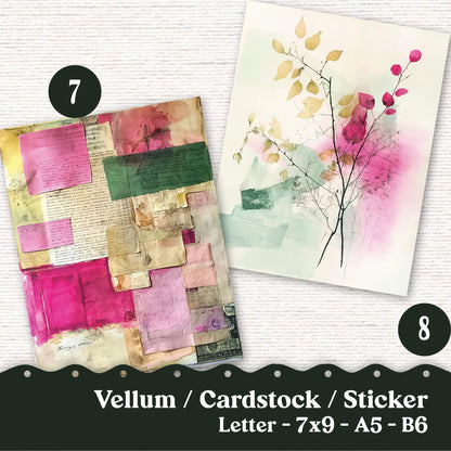 Vellum or Cardstock Dashboard Tip-in for Planners or Junk Journaling - Kit 128V - Pink Green Ephemera