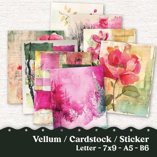 Vellum or Cardstock Dashboard Tip-in for Planners or Junk Journaling - Kit 128V - Pink Green Ephemera