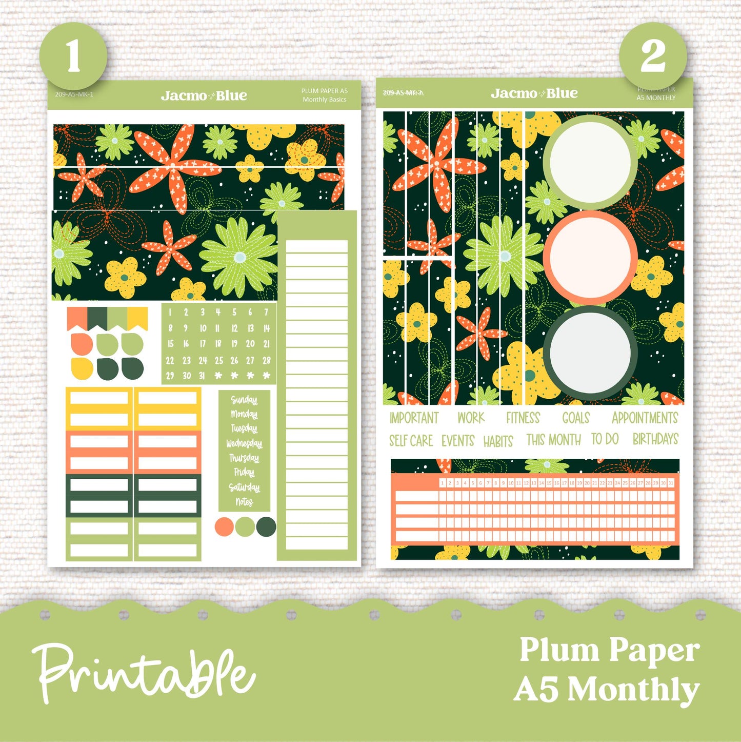 PRINTABLE September Plum Paper Planner Monthly Stickers 8x11 7x9 A5 Print and Cut - 209P