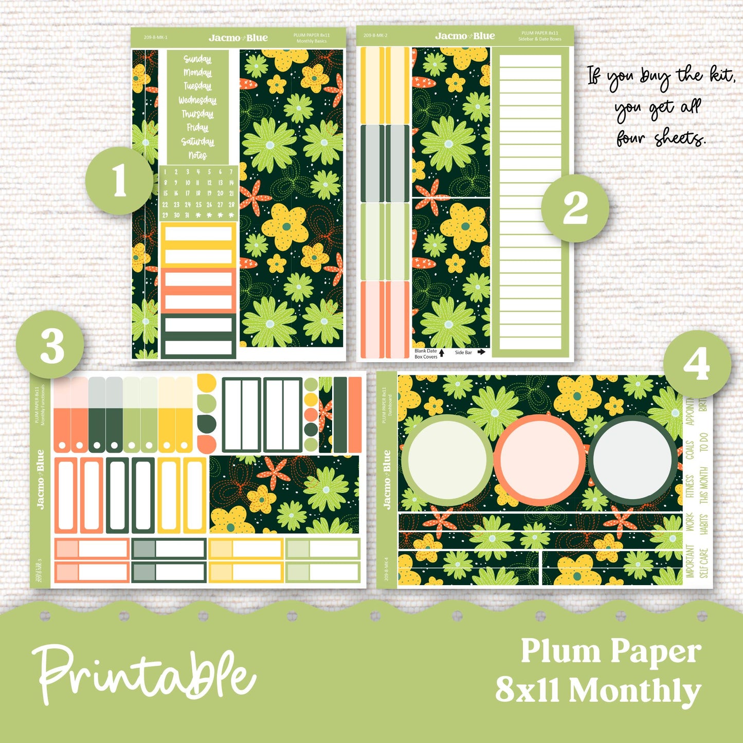 PRINTABLE September Plum Paper Planner Monthly Stickers 8x11 7x9 A5 Print and Cut - 209P