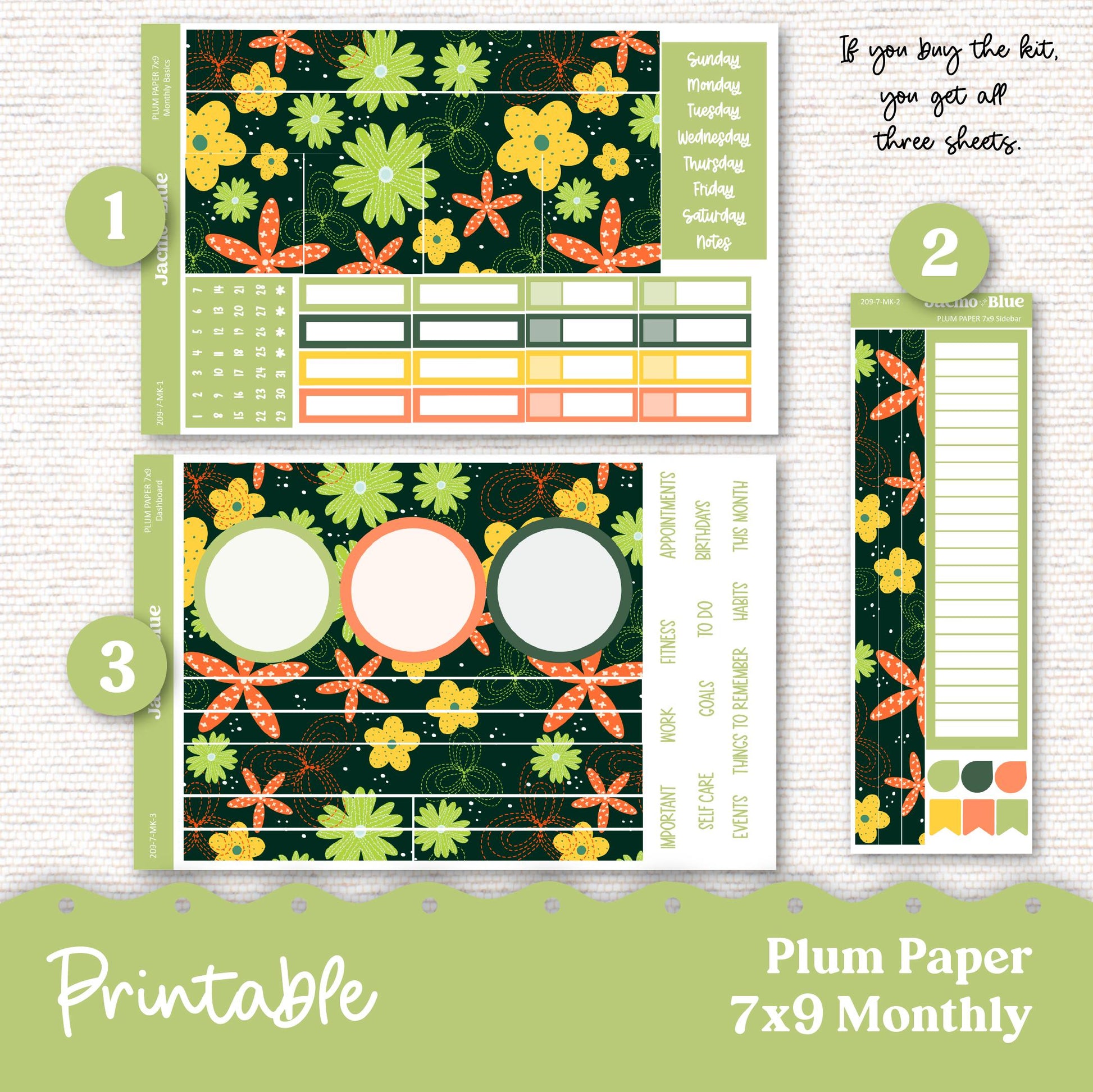 PRINTABLE September Plum Paper Planner Monthly Stickers 8x11 7x9 A5 Print and Cut - 209P