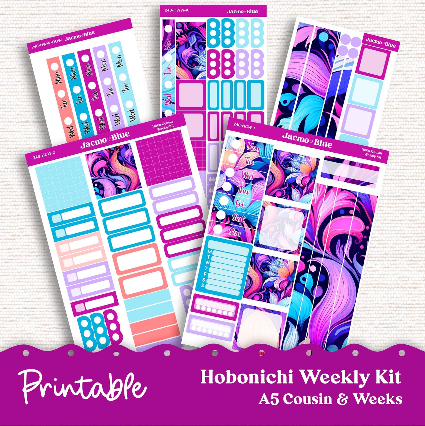 PRINTABLE Hobonichi Weekly Sticker Kit Cousin & Weeks Planner Stickers - Silhouette Cricut Transparent PNG Files 240 Outrageous