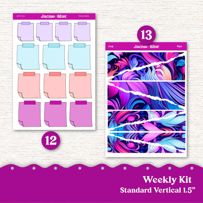 PRINTABLE Weekly Sticker Kit Vertical Planner 13 Sheets - Silhouette Cricut Transparent PNG Files 240 Outrageous Bright Pink Purple