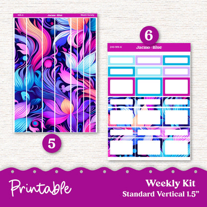 PRINTABLE Weekly Sticker Kit Vertical Planner 13 Sheets - Silhouette Cricut Transparent PNG Files 240 Outrageous Bright Pink Purple