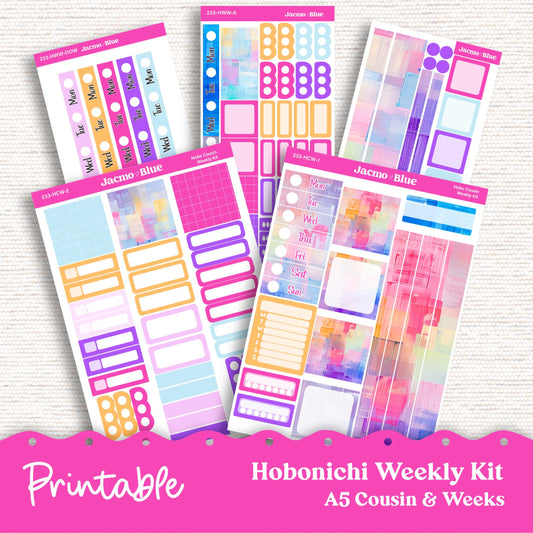 PRINTABLE Hobonichi Weekly Sticker Kit Cousin & Weeks Planner Stickers - Silhouette Cricut Transparent PNG Files 233 Periwinkle Abstract