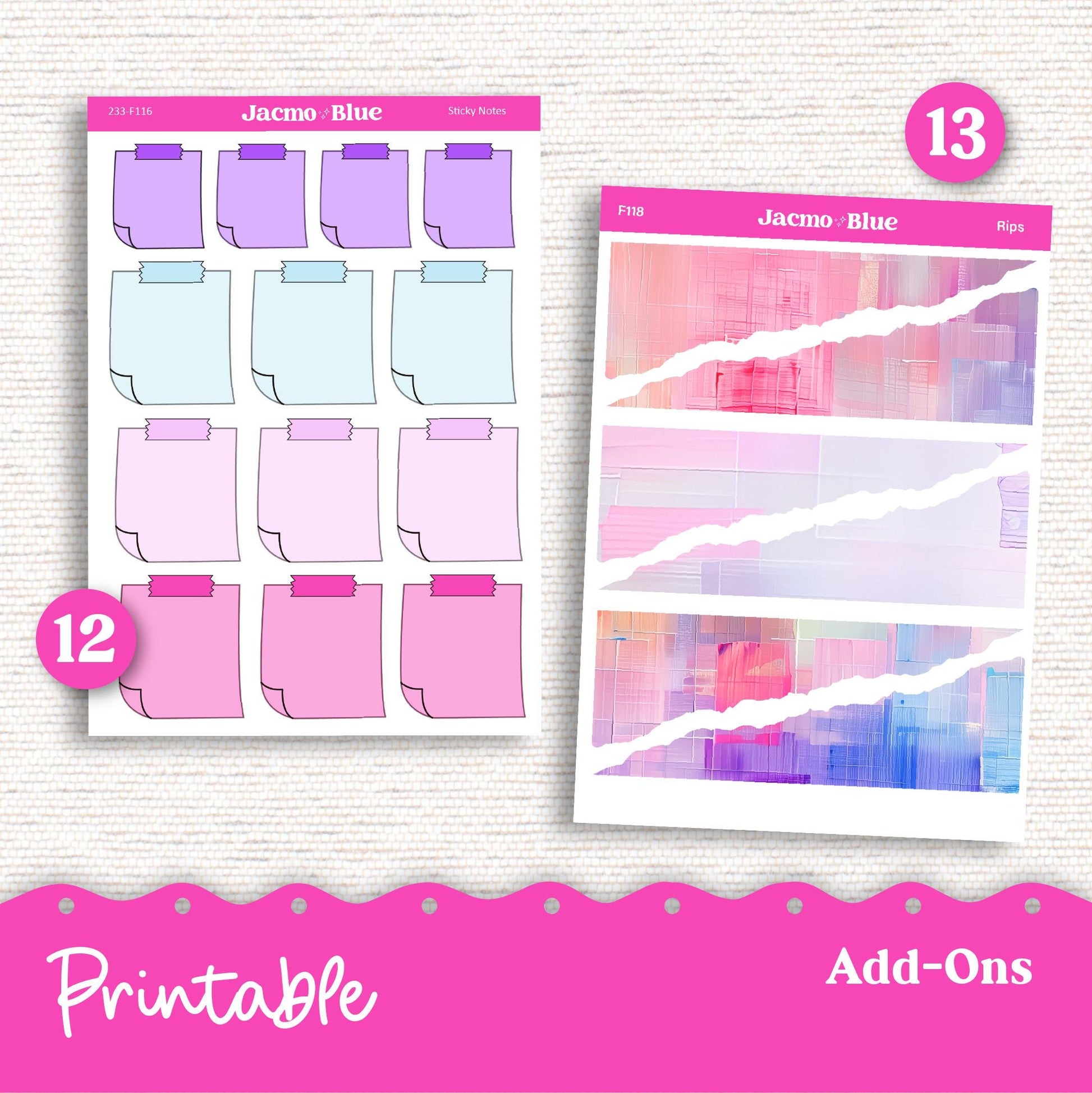 PRINTABLE Weekly Sticker Kit Vertical Planner 13 Sheets - Silhouette Cricut Transparent PNG Files 233 Periwinkle Abstract