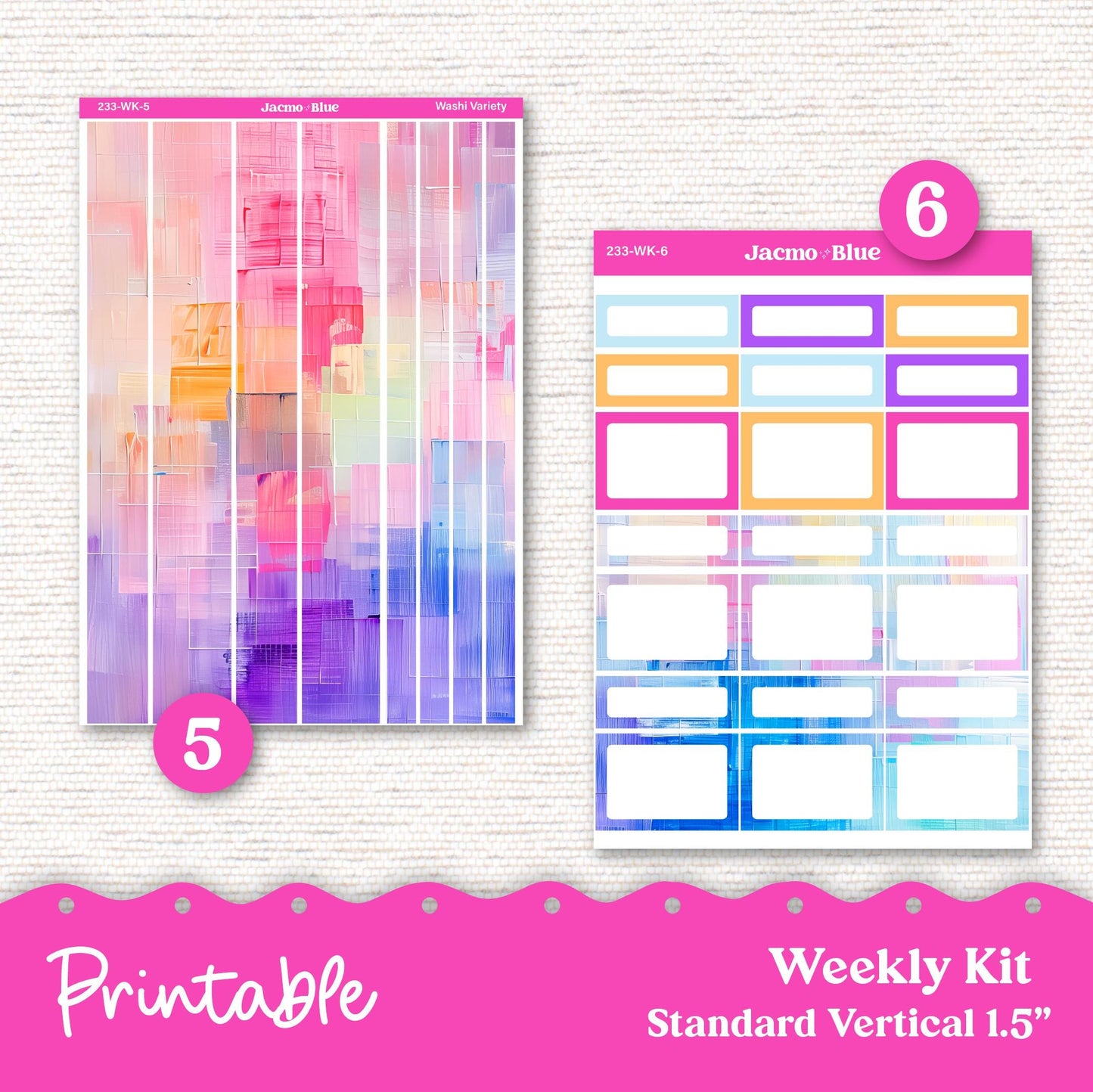 PRINTABLE Weekly Sticker Kit Vertical Planner 13 Sheets - Silhouette Cricut Transparent PNG Files 233 Periwinkle Abstract