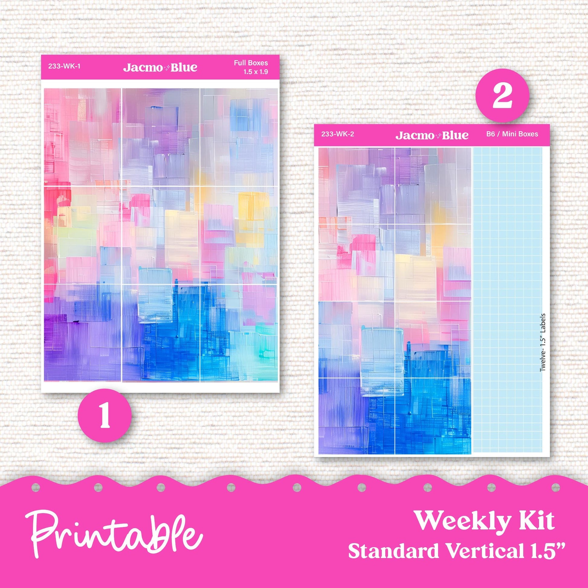 PRINTABLE Weekly Sticker Kit Vertical Planner 13 Sheets - Silhouette Cricut Transparent PNG Files 233 Periwinkle Abstract