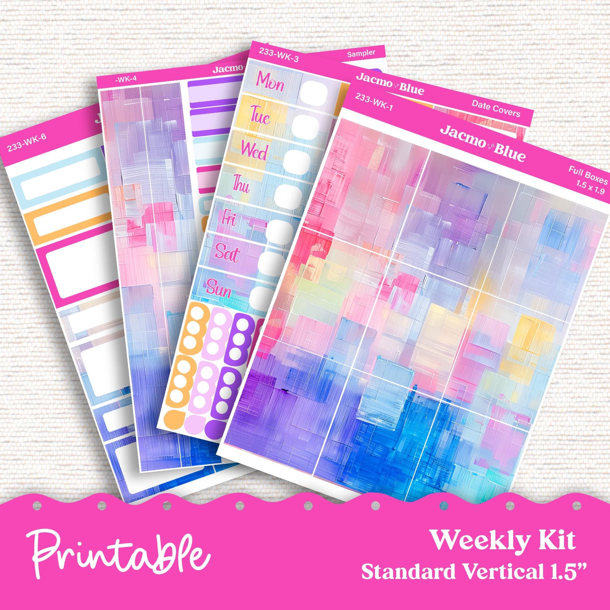 PRINTABLE Weekly Sticker Kit Vertical Planner 13 Sheets - Silhouette Cricut Transparent PNG Files 233 Periwinkle Abstract