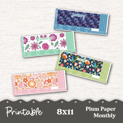 PRINTABLE 8x11 Monthly Stickers Mini Kits Plum Paper Planner Print and Cut