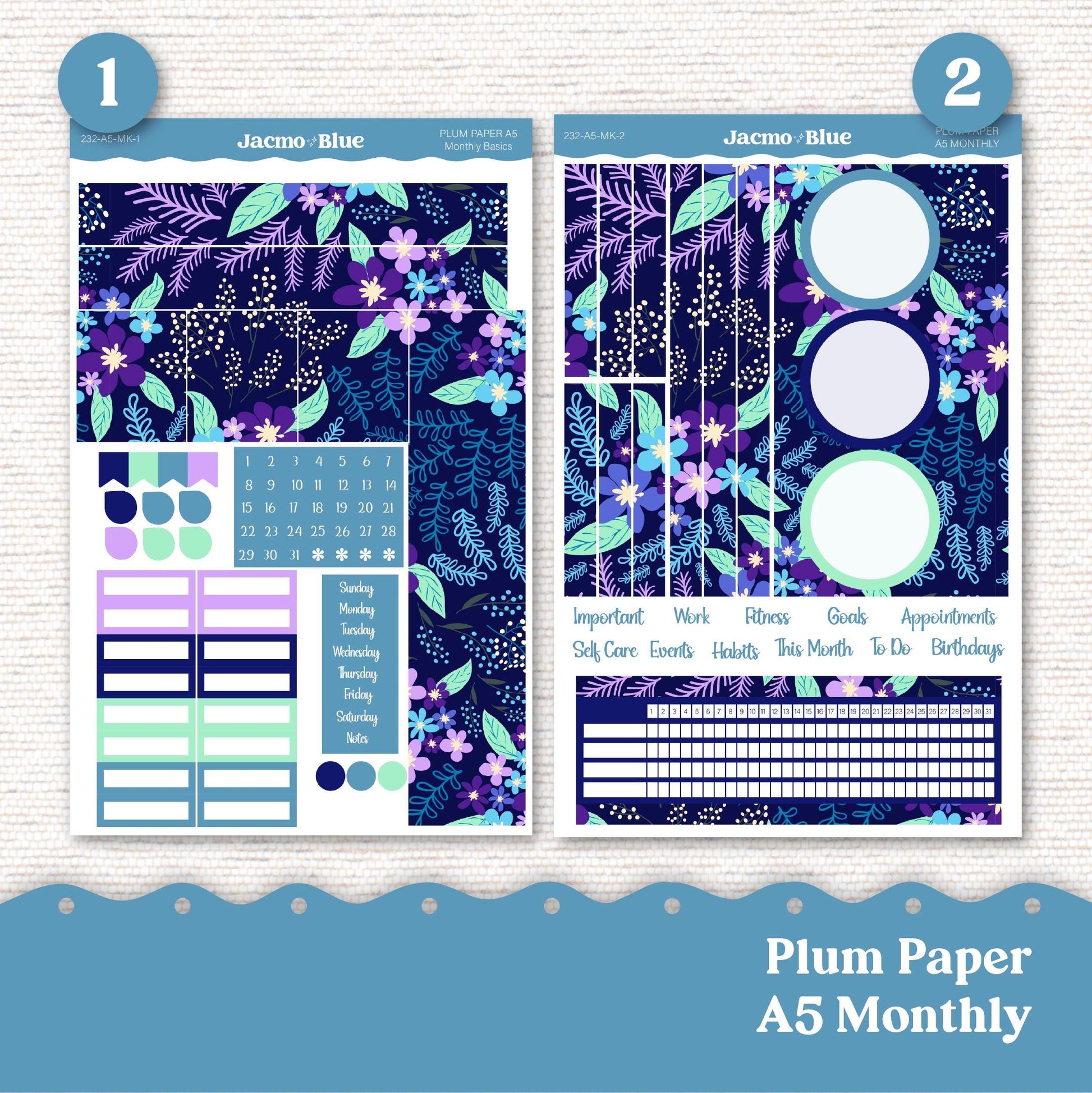 Plum Paper Monthly Sticker Kit for 8x11 7x9 A5 Planners - Kit 236 Planner Stickers January 2025