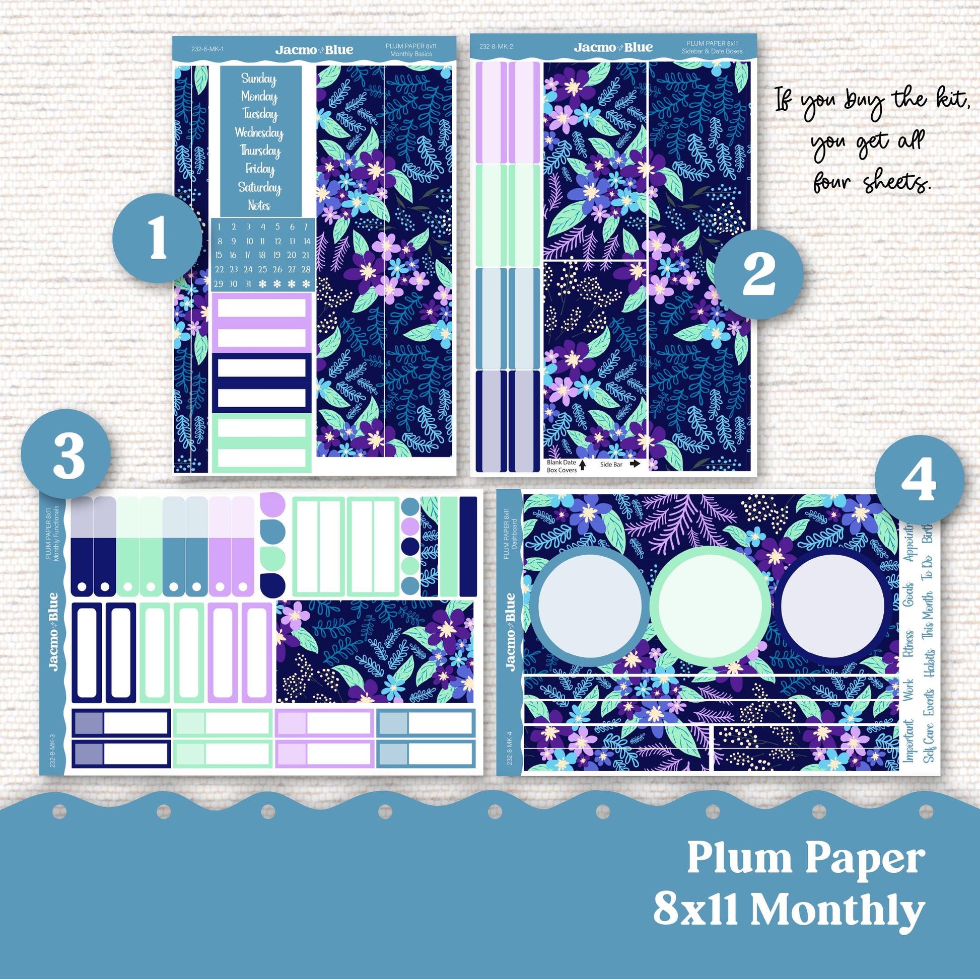 Plum Paper Monthly Sticker Kit for 8x11 7x9 A5 Planners - Kit 236 Planner Stickers January 2025