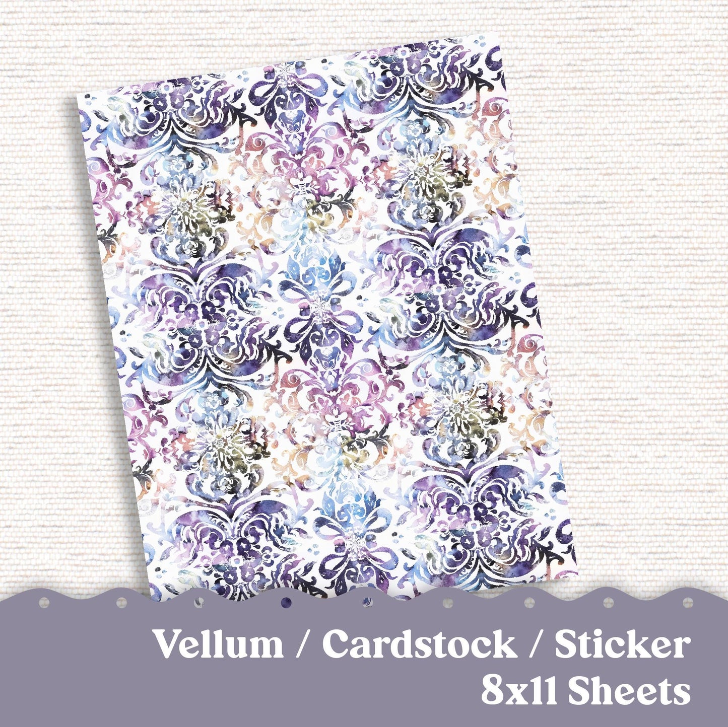 Vellum or Cardstock Dashboard Tip-in for Planners or Junk Journaling - Kit 236 Vintage Damask