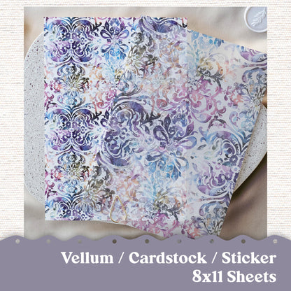 Vellum or Cardstock Dashboard Tip-in for Planners or Junk Journaling - Kit 236 Vintage Damask