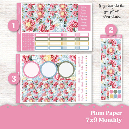 Plum Paper Monthly Sticker Kit for 8x11 7x9 A5 Planners - Kit 181 Planner Stickers Pink Vintage Kimono