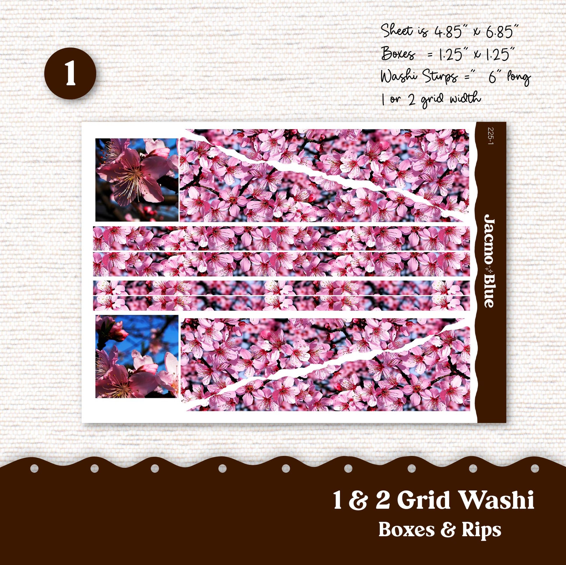 Thin Washi & Minimal Basics for Journaling 3.9mm Washi Notebook Planners Sticker Kit - Cherry Blossoms 225 Spring Pink