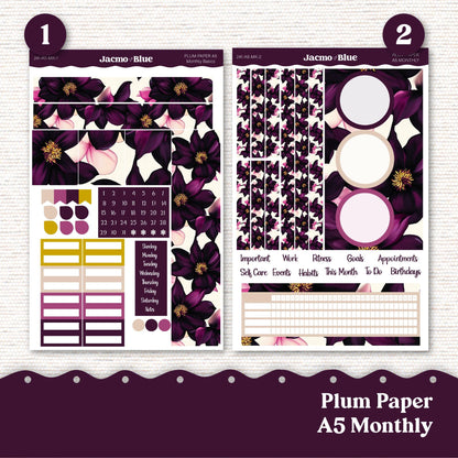 Plum Paper Monthly Sticker Kit for 8x11 7x9 A5 Planners - Kit 241 Planner Stickers Violet Mood