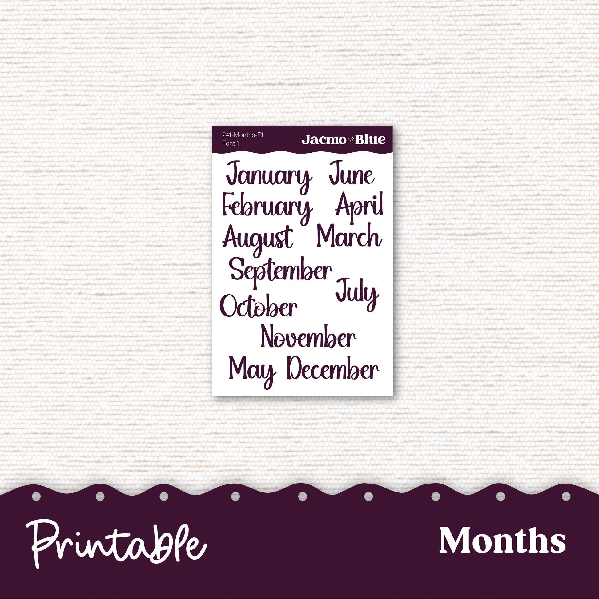 Printable Plum Paper Planner Monthly Stickers 8x11 7x9 A5 Print Cut Download Cricut Transparent PNG and Silhouette - 241P - Violet Mood